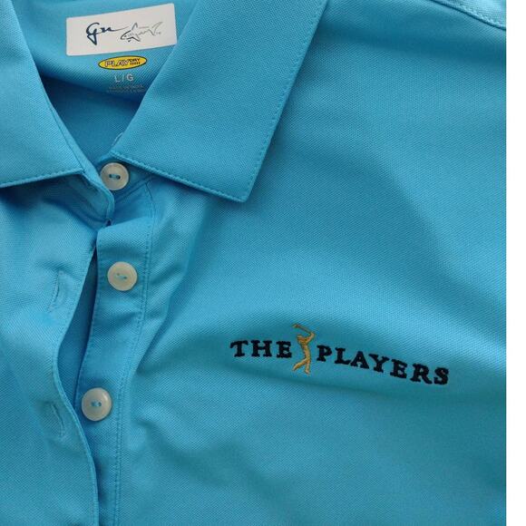 Greg Norman The Players Golf Polo Women's Shirt Size Large Blue Turquoise - Picture 2 of 7